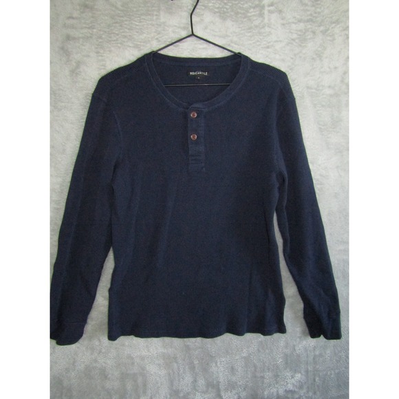 J. Crew Mercantile Other - J Crew Mercantile Mens Navy Blue Waffle Knit Henley Long Sleeve Shirt Size L